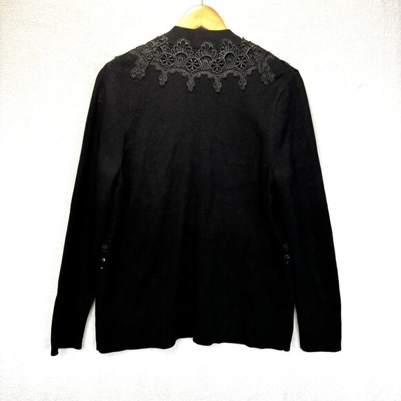 Chico's 2 Embellished Cardigan Sweater (Large) Black Velvet Beaded Lace Jacket - Picture 2 of 13